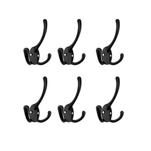 6PCS Big Heavy Duty Three Prongs Coat Hooks Wall Mounted wit
