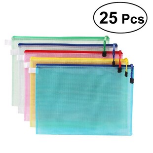 25Pcs File Pockets Zip PVC A4 Documents File Organizer