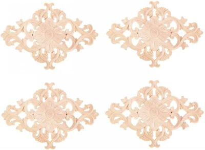 4/2/1Pc 21*15cm Elegant Unpainted Wood Carved Corner Onlay A