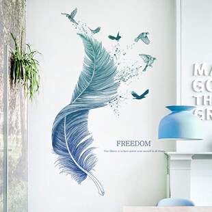 Creative Blue Feather Wall Stickers Sofa Background Self ad