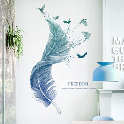 Creative Blue Feather Wall Stickers Sofa Background Self ad