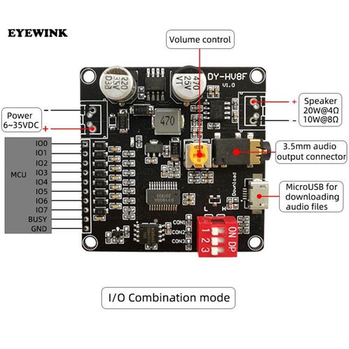 DY-HV8F 12V/24V Trigger Serial Port Control 10W/20W Voice Pl