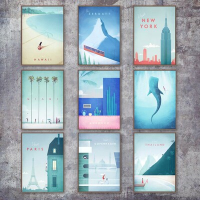 Cartoon City New York Paris London Morocco Wall Art Canvas
