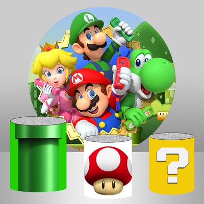 Round Super Marios Party Backdrop Bros Photography Backgrou