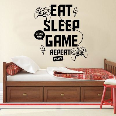 Eat Sleep Game Repeat Play Joystick Game Room Wall Sticker