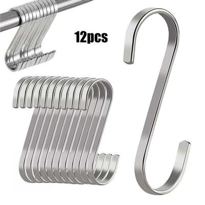 12Pcs S Hooks Flat Hanger Kitchen Closets Bedroom Multi-func