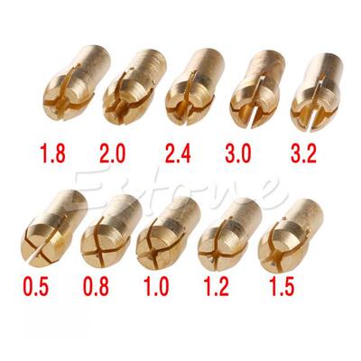 10Pc 0.5-3.2mm Brass Drill Chucks Collet Bits Set Fit Nut 适