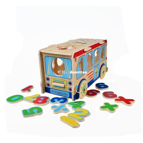 Baby Kids Children Number Math Bus Car Puzzle Baby Wood