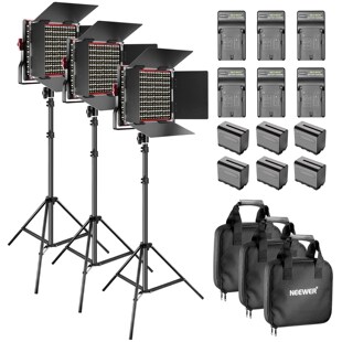 Neewer 3 Packs 660 LED Video Light Dimmable Bi color with B