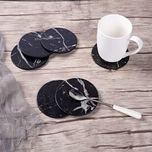HOT SALE Coasters for Drinks 6-Piece with Holder,Marble Blac