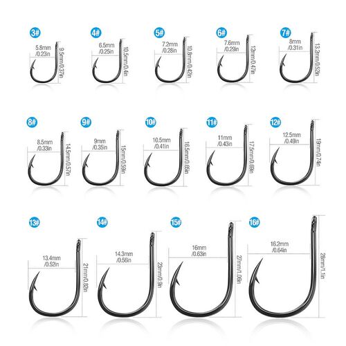 300pcs/Box High Carbon Steel Fishing hooks Mixed Size Barbed