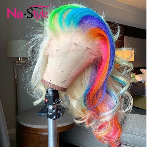 360 Colored Lace Front Wigs Human Hair Ombre Pink 613 Blonde