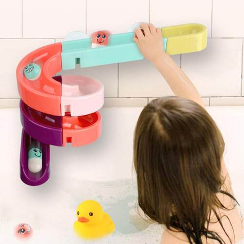 DIY Baby Bath Toys Wall Suction Cup Marble Race Run Track B