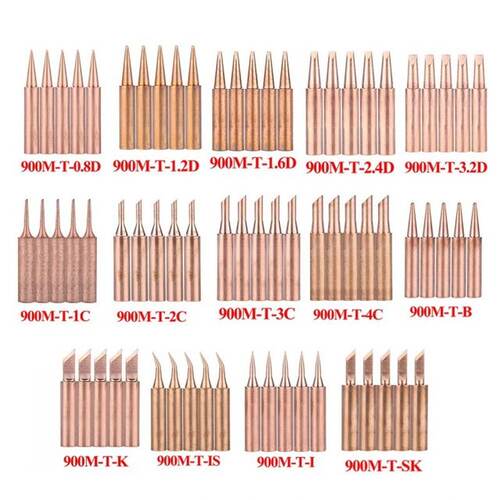 5Pcs Pure Copper Soldering Iron Tips 900M-T B/I/IS/K/SK/1C/2
