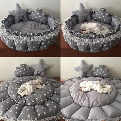 Jaju Baby Special Hand Made Baby Nest Gray Design Retractab