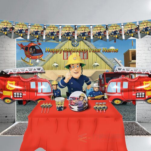 Custom Name Fireman Sam Birthday Party Banner Decorations Fi