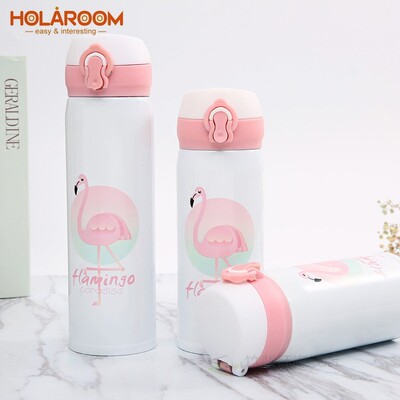 Cute Flamingo Pattern Thermal Insulation Water Bottle Bounci