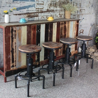 iKayaa Industrial Bar Stool Height Adjustable Swivel Pinewoo