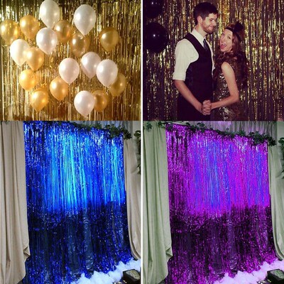 2*1M Rainbow Foil Fringe Shiny Party Backdrops Rain Curtain