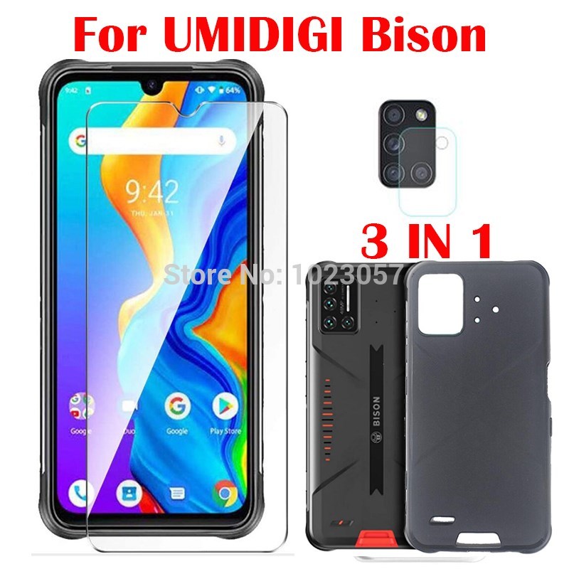 3 in 1 Soft Case+ Camera Tempered Glass On UMIDIGI BISON I