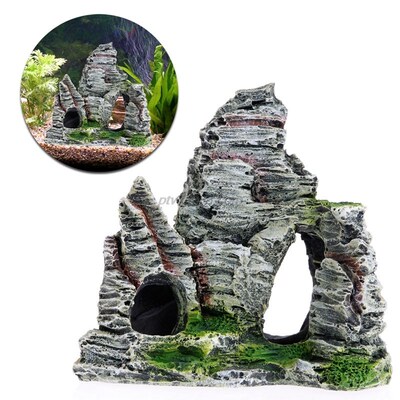 4 shape Aquarium Rockery Mountain View Rock Cave Stone Tree