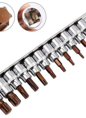 11Pcs T10-T60 3/8 1/4 Star Hexagonal Torx Bit Socket Kit C