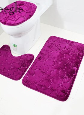 Bathroom Bath Mat Set Toilet Rugs Flannel Anti Slip Shower C