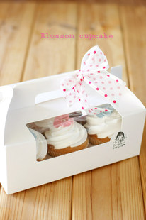 6-Piece pure white, pink and blue Cupcake box / with inner t