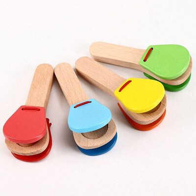 Wood Percussion Handle Clapping Castanets Board Music Toy Ba