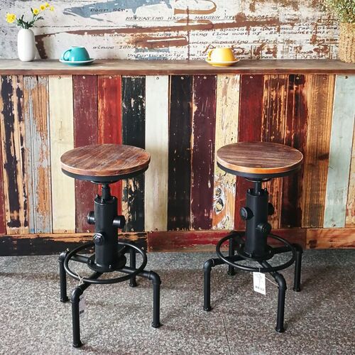 Industrial Style Bar Stool Height Adjustable Swivel Pinewood