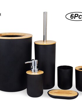 NIOR 6Pcs Bathroom Accessories Set Bamboo Bathroom Kit oothb