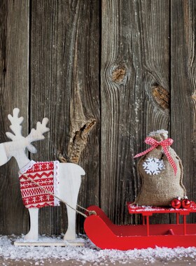 Christmas Backdrop Snowflake Sleigh Rustic Wooden Board Pho