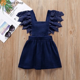 Toddler Baby Girl Lace Dress Linen Princess Overall Dresses