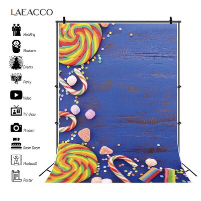Laeacco Blue Wooden Board Wall Photography Backdrops Candy