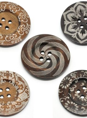 New 2x10 Mixed Pattern 4Holes Wood Big Sewing Buttons for Sw