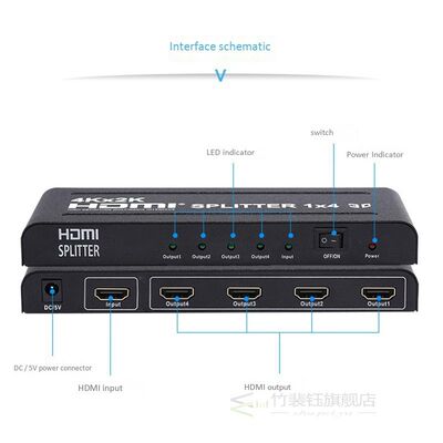 4Kx2K3D 1X4 HDMI Splitter By 1Port To4 HDMI Display Duplicat