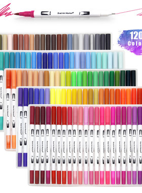 120 Colors Dual Tip Brush Marker Pens Art Watercolor Finelin
