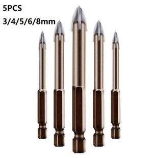 5Pcs Cross Hex Shank Tile Drill Bits Set 3/4/5/6/8mm Carbide