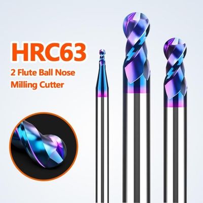 HRC63 2 Flute Carbide End Mill Nano Coated Tungsten Steel R0