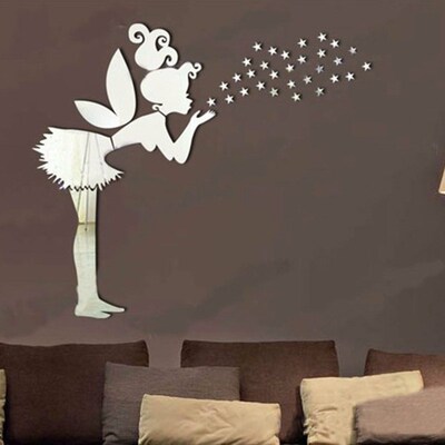angel magic fairy - stars 3d mirror wall sticker kids bedroo