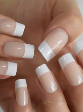 White French Natural Nude False Nails Manicure Square Press