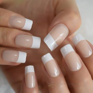 White French Natural Nude False Nails Manicure Square Press