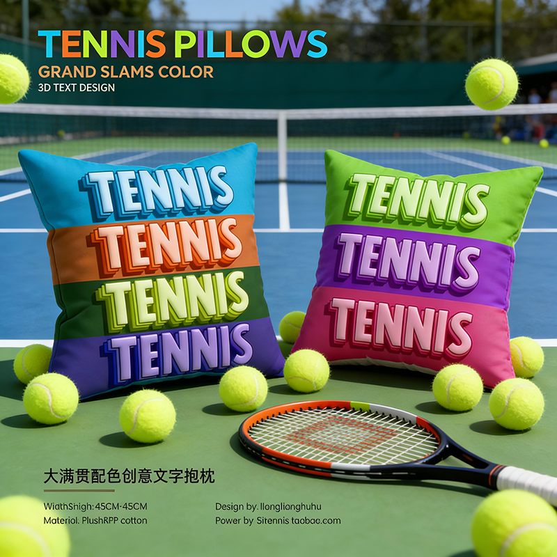 网球抱枕创意立体字母大满贯周边靠垫车枕办公室卧室宿舍奖品礼物
