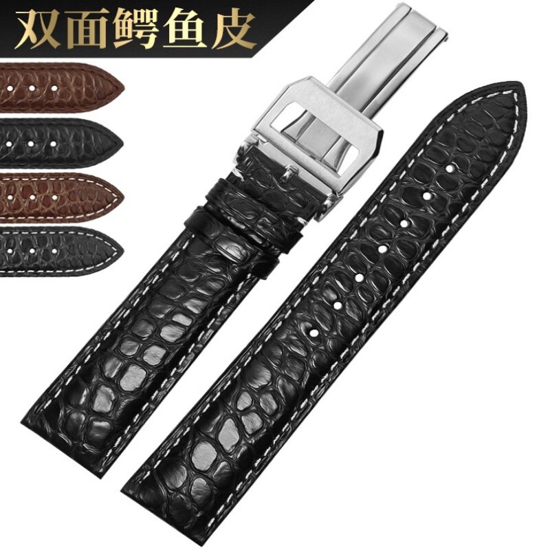 适用 万国表带真皮男葡萄牙葡计柏涛菲诺IWC鳄鱼皮表带表带折叠扣