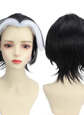 地狱客栈 赫斯可 黑色美人尖挑白色反翘毛cos动漫假发