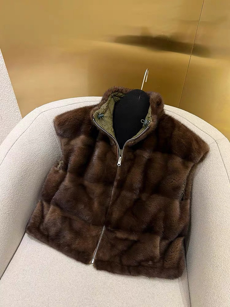 2024秋冬新款羽绒服水貂马甲女士短款韩版裘皮坎肩两面穿皮草外套