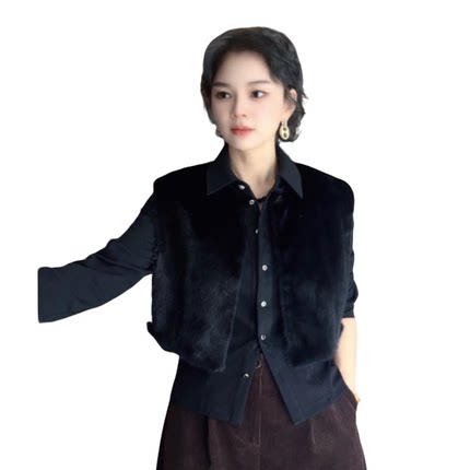 2025新款进口小母貂披肩短款背心貂皮大衣马甲气质水貂皮草坎肩女