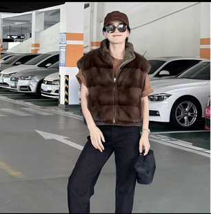 2024秋冬新款羽绒服水貂马甲女士短款韩版裘皮坎肩两面穿皮草外套