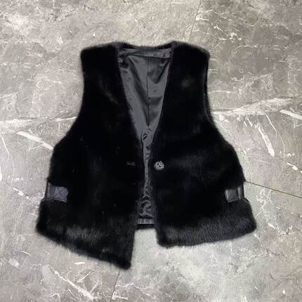 2025新款进口小母貂马甲短款坎肩貂皮大衣背心女百搭水貂皮草披肩