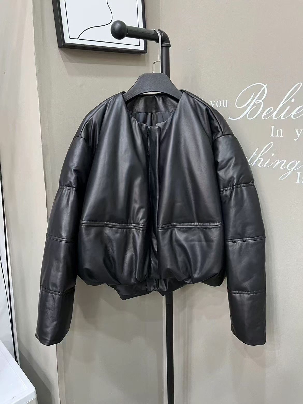 圆领拉链开衫绵羊皮皮衣长袖皮羽绒服女2024秋冬新款欧洲站女装潮